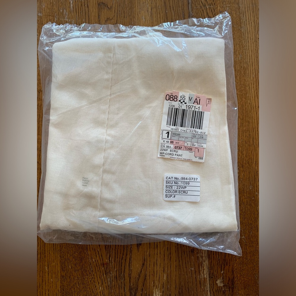 Vintage JC Penney Women’s Corduroy Pants 22WP Ecru NOS Original Packaging